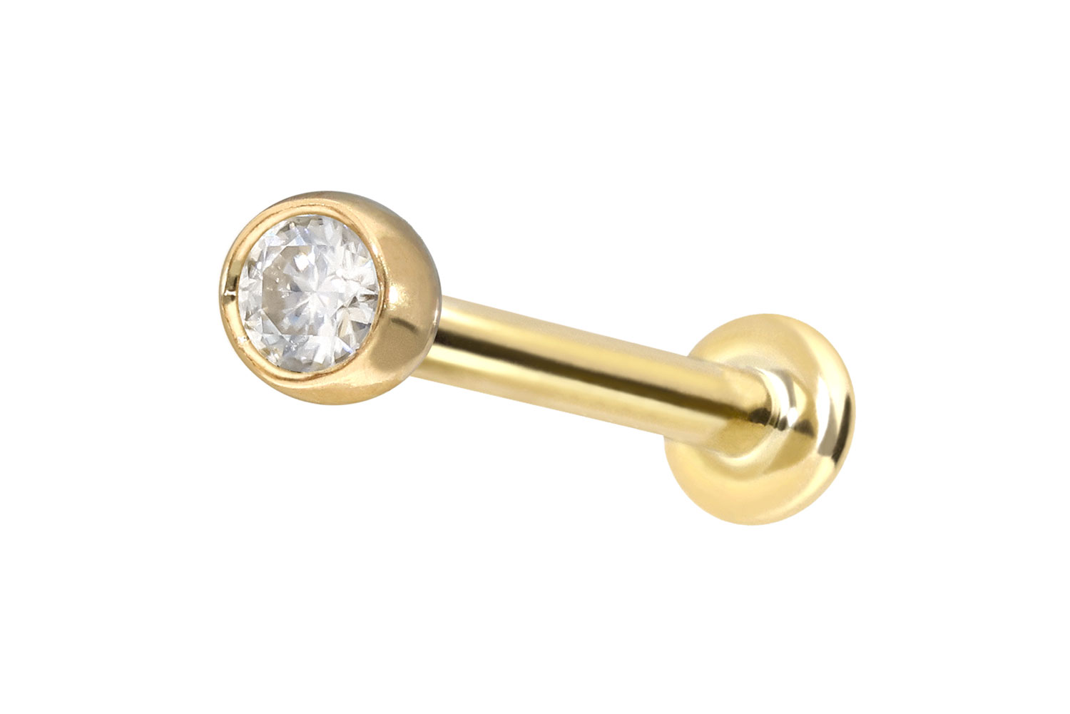 14 Karat Gold Labret Piercing mit Innengewinde MOISSANIT